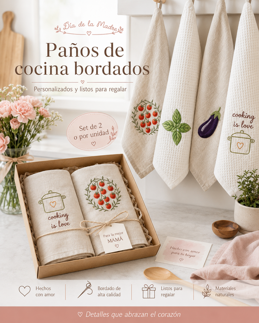 Paños de cocina bordados para mamá